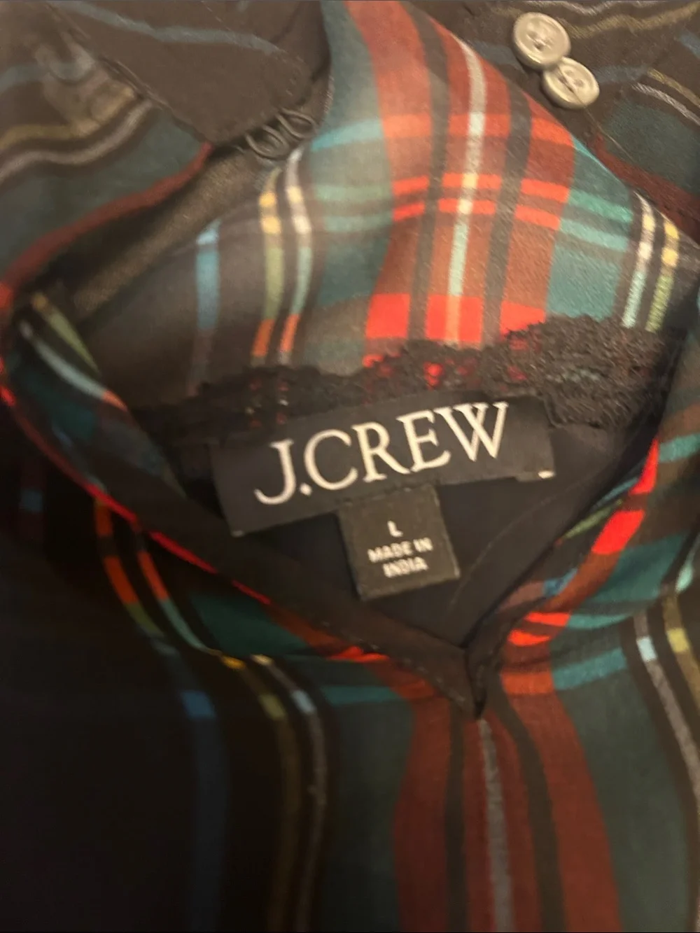 J. Crew Women’s sheer Black Plaid Blouse with Camisole